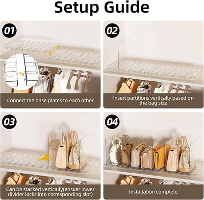 Bag & Purse Organizer for Closet Stackable Acrylic Shelf Dividers for Closet Organization, Clear Handbag Purse Storage Organizer Divider, Keep Clutch, Wallet, Pocketbook Upright, 2 Pack