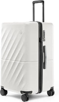 Trunk Luggage 26 Inch, Medium Checked Luggage with Double Spinner Wheels, Anti-Burst Zipper, Hard Case PC Suitcase, Lightweight Travel Luggage, TSA Approved (Pearl White, Hudson)