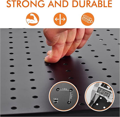 G.CORE Heavy Duty Metal Pegboard Organizer - Wall Storage Steel Peg Board Panels Set 1/4 inch Round Holes 17"x13" 2 Pack Garage Craft Tool Display Hanging Rack Organization Kit with Mounting Hardware