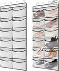 2 Packs Over the Door Shoe Organizer, 24 Extra Large Mesh Pockets Hanging Shoe Boots Rack Holder, Closet Hanging Organizers for Storage Sneakers High Heeled Shoes Slippers (White)