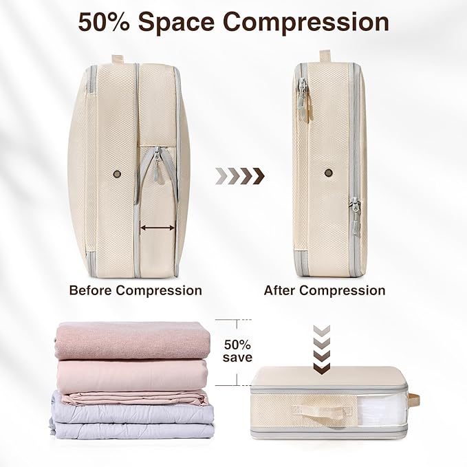 DIMJ Clothes Storage Bag 8 Pack, 19L Compression Storage Bags for Sweater, Closet, Sheet Storage Organizer with Window Handle, Compression Packing Cubes Space Saver Storage Bags with Zipper
