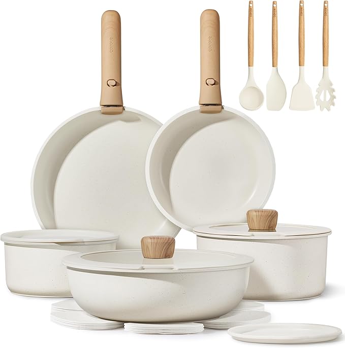CAROTE 19pcs Pots and Pans Non Stick, Cookware Sets Detachable Handle, Induction Kitchen Pots and Pans,NonStick Cooking Set, Oven/Dishwasher/Fridge Safe, Space Saving