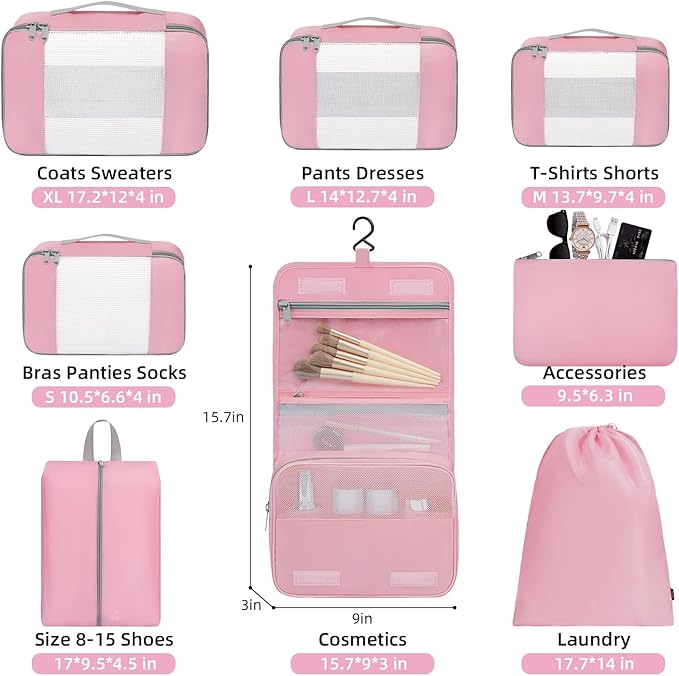 BAGAIL 6 Set/8 Set/10 Set Packing Cubes Various Sizes Packing Organizer for Travel Accessories Luggage Carry On Suitcase
