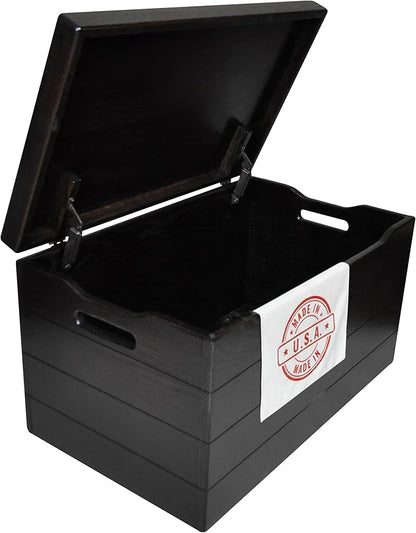 Amish Made Wooden Storage Chest Trunk Box with Lid and Handles for Bedroolanket, Clothes, Anti-Slam Hinges, Handmade, Rustic, Oak Wood, Onyx Stain, 42"