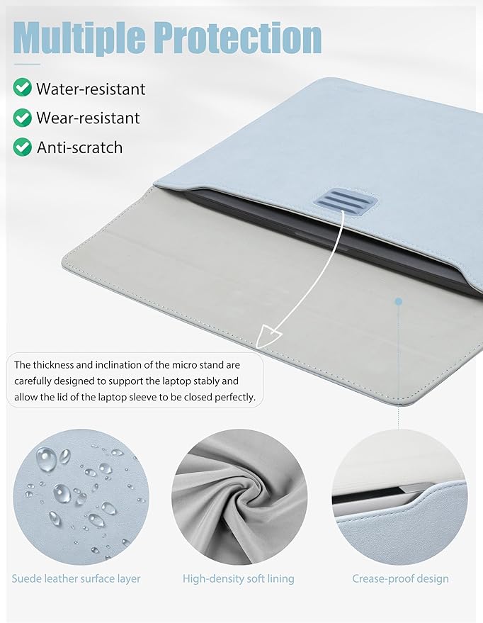 HYZUO 13.3-14 Inch Laptop Sleeve Case Bag with Adjustable Stand for MacBook Pro 14 M5/M4/M3/M2/M1 Pro/Max 2026-2021, MacBook Air/Pro 13.3, 13.8-13.5 Surface Laptop, with Pouch, Pale Blue