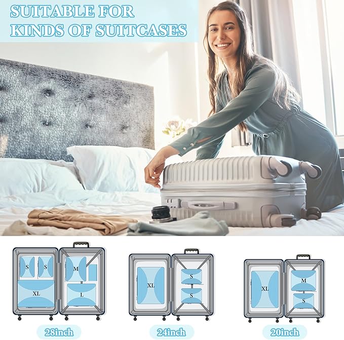 8 Set Compression Packing Cubes for Travel, Packing Cubes Compression Travel Accessories Expandable Packing Organizers for Carry on Luggage Suitcase (Gray)