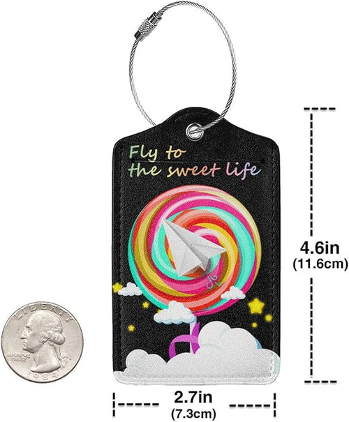 2 Pack Luggage Tag for Suitcase, Cute Unique Leather Suitcase Tags Identifiers with Privacy Name Address Labels & Durable Steel Loop for Women Men Travel