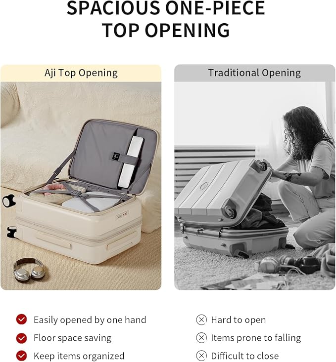 aji Expandable Top Opening Luggage Sets 2 Piece with Spinner Wheel, 20/26 Inch Luggage with TSA Lock, Lightweight PC Hard Shell Travel Luggage Suitcases for Men Women, 2-Piece Set, Coconut White
