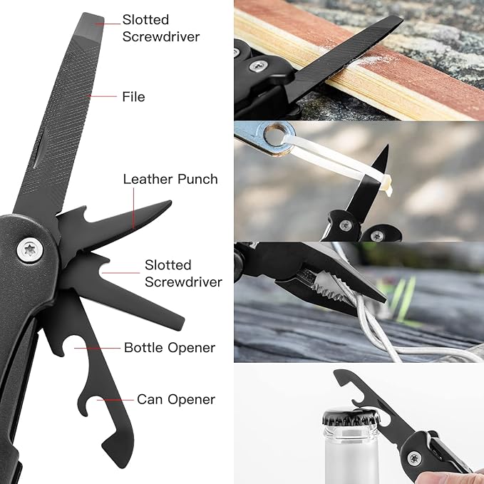 14 IN 1 Multitool Pliers with Pocket Clip, Portable Multi Tool, Pocket Knife Camping Multitool, Needle Nose Pliers with Replaceable Wire Cutters, Screwdrivers, Saw - Gifts for Men, Dad, Husband