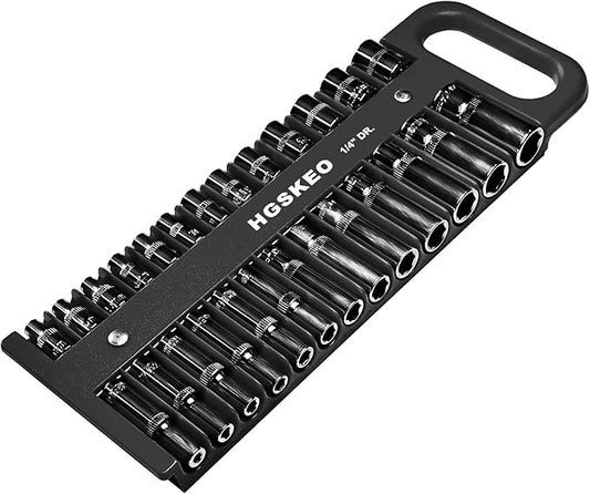Magnetic Socket Holder Set with Handle, Portable Socket Organizer, Heavy Duty Socket Racks (Black, 1/4" Drive)