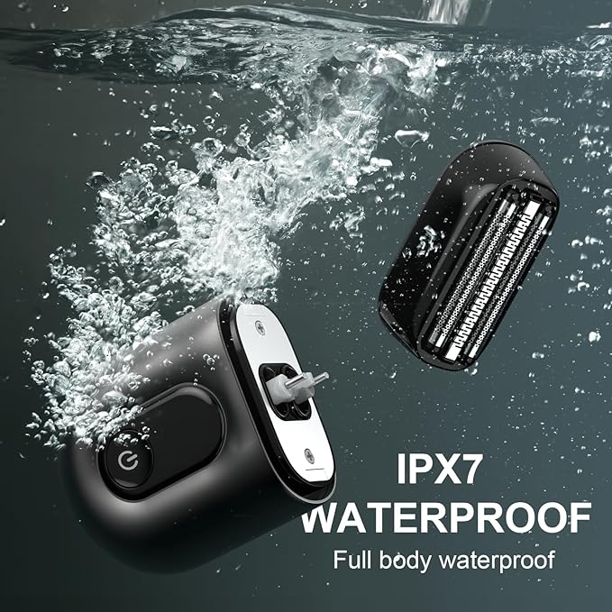 Electric Foil Shavers for Men: Mini Electric Razor with Big LED Display & 3 Floating Blades - IPX7 Waterproof Wet Dry Face Razor, USB Type C (Black Dark)