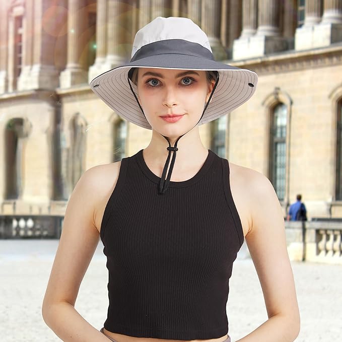 NPQQUAN Ponytail Sun Bucket Hats for Women Men Wide Brim UPF 50+ Fishing & Beach Hats