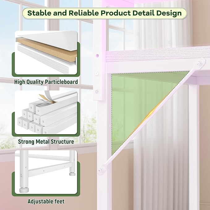 Computer Desk with Ergonomic Monitor Stand & CPU Stand,47.2" Gaming Desk with 1 Drawer & Power Outlet & LED Lights for Home Work, Bedroom Study and Gaming, Small Spaces,White