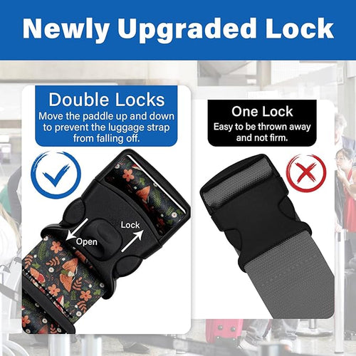2 Pack Luggage Straps for Suitcases, Adjustable Travel Belt with Double Lock and Quick Release Buckle, Heavy Duty Nylon Bag Packing Strap, Unique Business Travel Accessories-Flower Butterfly