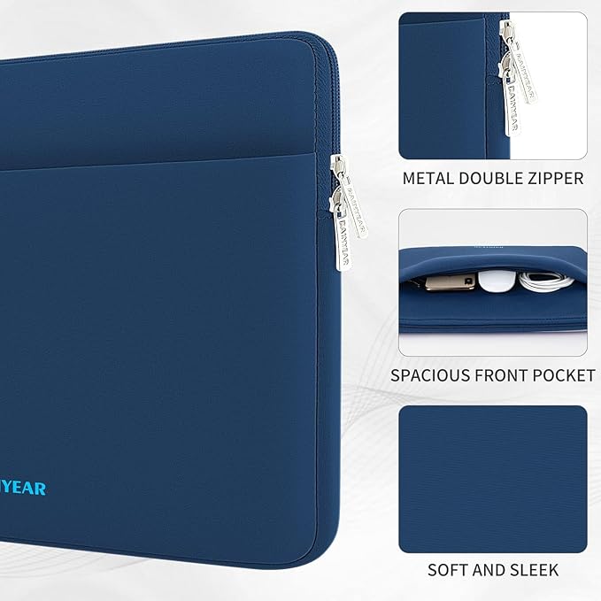 RAINYEAR Laptop Sleeve Case 15.6 Inch, Protective Portable Case with Front Pocket, Briefcase Handbag Computer Carrying Bag Laptop Bag Compatible for HP, Dell, Asus, Lenovo, Notebook, Navy Blue