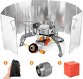 Odoland 3500W/6800W Windproof Camp Stove Camping Gas Stove with Windscreen, Fuel Canister Adapter, Piezo Ignition for Outdoor Backpacking Hiking and Picnic