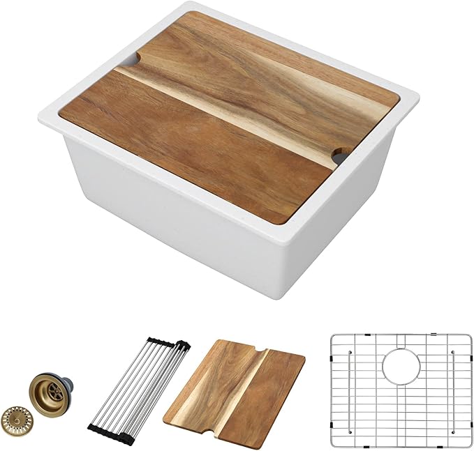 21 Inch White Granite Composite Bar Sink 21x18 Single Bowl Granite Composite Undermount Small Kitchen Sink Small Wet Bar Sinks with Workstation Quartz Natural Stone