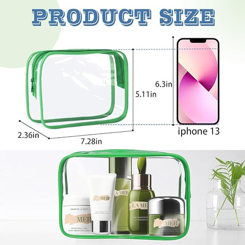 16 Pieces Clear Makeup Bag PVC Zippered Clear Toiletry Carry Pouch Portable Cosmetics Bag Waterproof Makeup Bag Vinyl Plastic Organizer Case for Travel Vacation Bathroom (Green-M)