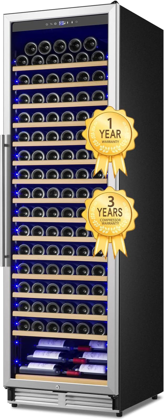 Upgraded 24 Inch Wine Cooler Refrigerator, 190 Bottles Wine Fridge with Professional Temperature Control System, Freestanding or Built-in installation, Quiet Operation