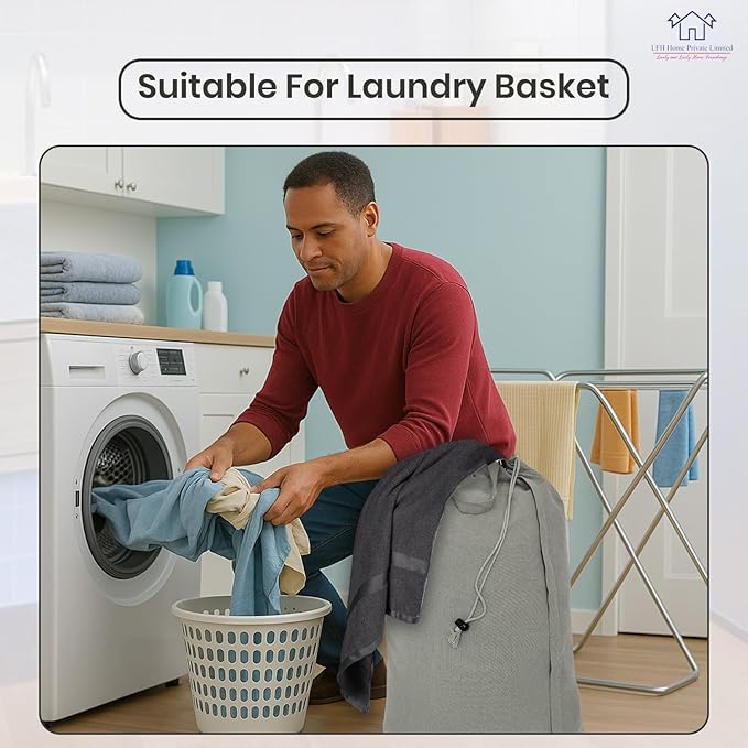 LFH Home Cotton Canvas Large Laundry Bag with Handle, Heavy Duty Drawstring Closure Washable Laundry Bags, School Travel, Home, Hotel, College Dorm, Organizer Sack, Toys Clothes 24x36 (Pack of 6)-Grey
