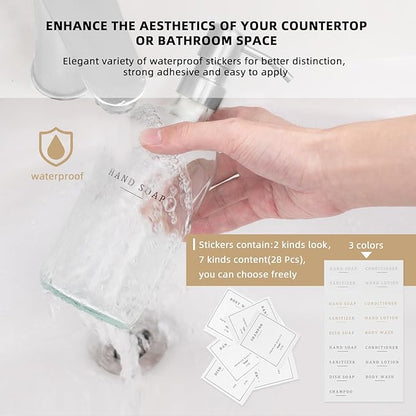 Glass Soap Dispenser - Dish Hand Soap Dispenser Set for Kitchen, Bathroom Soap Lotion Dispenser with 304 Rust Proof Pump, Tray, Clear Bottle/Silver Pump