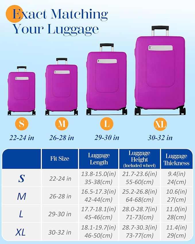 Slohif Luggage Cover for Suitcase Tsa Approved Protector - Luggage Sleeve Suit Case Cover Travel Stretch Large Baggage Case Protective Washable Fit 30-32 Inch Purple