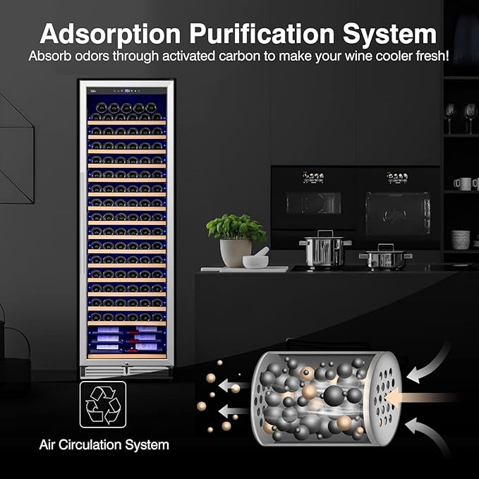 Upgraded 24 Inch Wine Cooler Refrigerator, 190 Bottles Wine Fridge with Professional Temperature Control System, Freestanding or Built-in installation, Quiet Operation