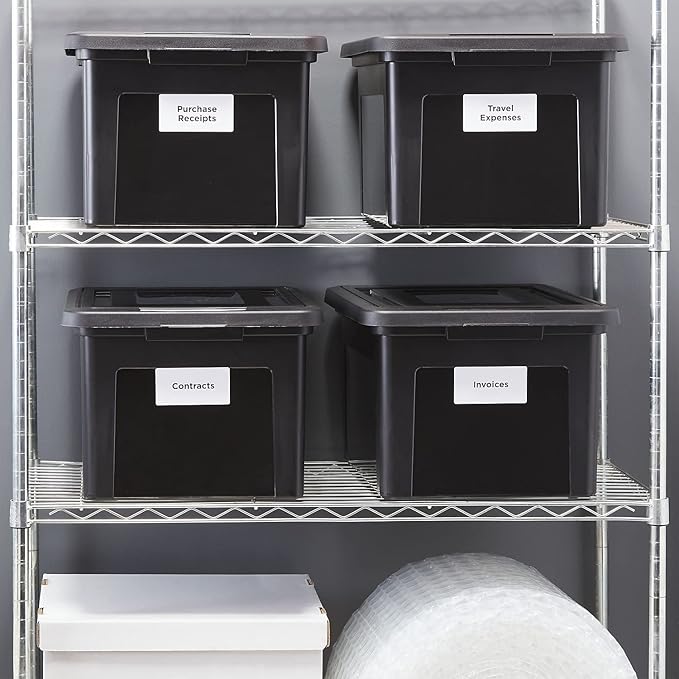 STAPLES Hanging File Folder Box, Storage Bin Organizer, Snap Lid, Letter & Legal Size Documents, Black