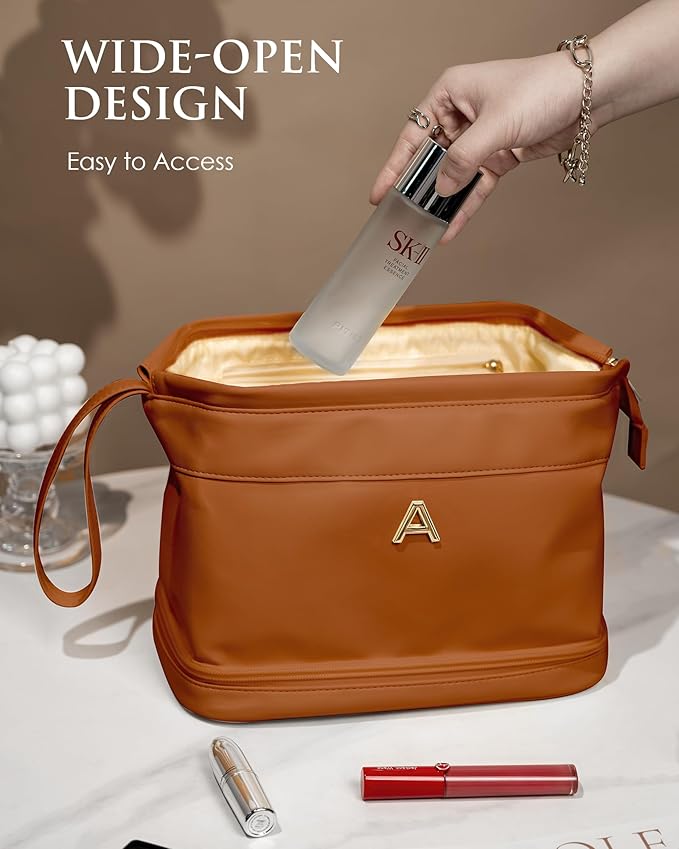 Gifts for Niece, Personalized Makeup Bag, Monogrammed Gifts, Initial Double Layer Cosmetic Bag with Makeup Brush Organizer, Travel Toiletry Bag, Gifts for Friends Female Mom, Teen Girl Gifts