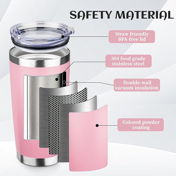 StarSpeed 20oz Tumbler Bulk with Lid, Stainless Steel Insulated Tumblers Double Wall Vacuum Insulated Travel Mug, Powder Coated Coffee Cups for Hot and Cold Drinks(Lght Pink,1)