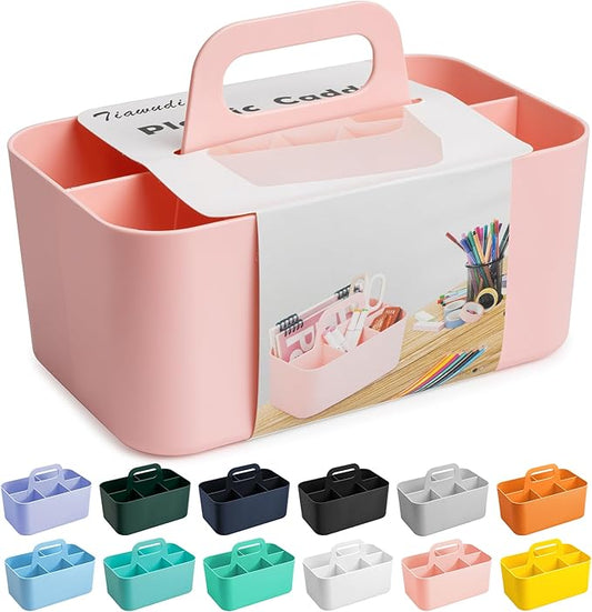 Tiawudi Multipurpose Caddy Organizer, Plastic Caddy with Handle, Stackable Desk Organizer for Stationery, Marker and Pencil, Office Supplies Organizer, Dorm Caddy