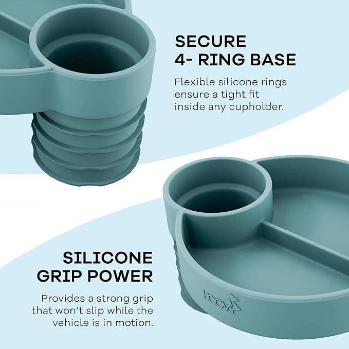 Silicone Cup Holder Tray for Car Seat, Booster Seat, Stroller - Carseat Cup Holder Snack Tray - Car Seat Tray for Kids Travel - Cup Holder Food Tray - Toddler Car Seat Accessories - Sharkskin 1 Pack