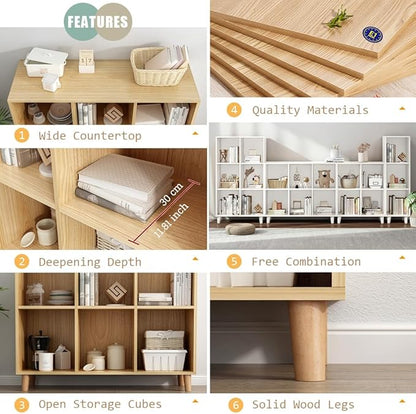 IOTXY Open Cube Low Bookcase - 2-Tier Freestanding Storage Display Cabinet Organizer with Legs for Home Office, 4-Cubes Open Shelf Short Bookshelf, White