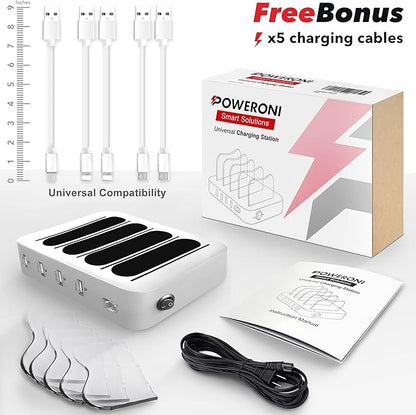 4 Port USB Charging Station - Charging Dock for Multiple Devices - Multi Device Charger Station - Compatible with Apple, iPad, iPhone, and Android - Universal Charge Rack for Phones and Tablets