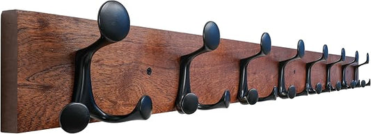 SKOLOO 43-Inch Wood Coat Rack Wall Mount with 8 Triple Hooks - Ideal for Family Entrances, Classrooms, and Pet Supplies Storage - Perfect Coat Hooks for Wall,Mahogany (Sapele)
