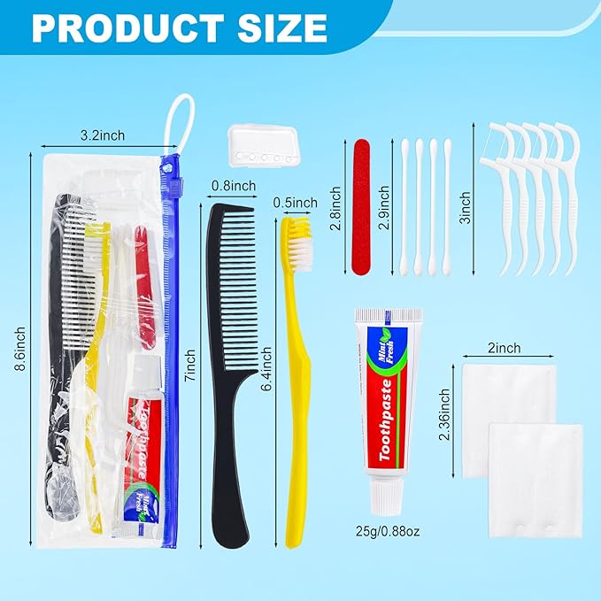 Personal Hygiene Kit Bulk Pack of 5,Yellow Disposable Toothbrushes with Toothpaste Floss Comb Cover and Hotel Vanity Set Basic Travel Toiletry Kit Supplies for Homeless,Charity,Guests