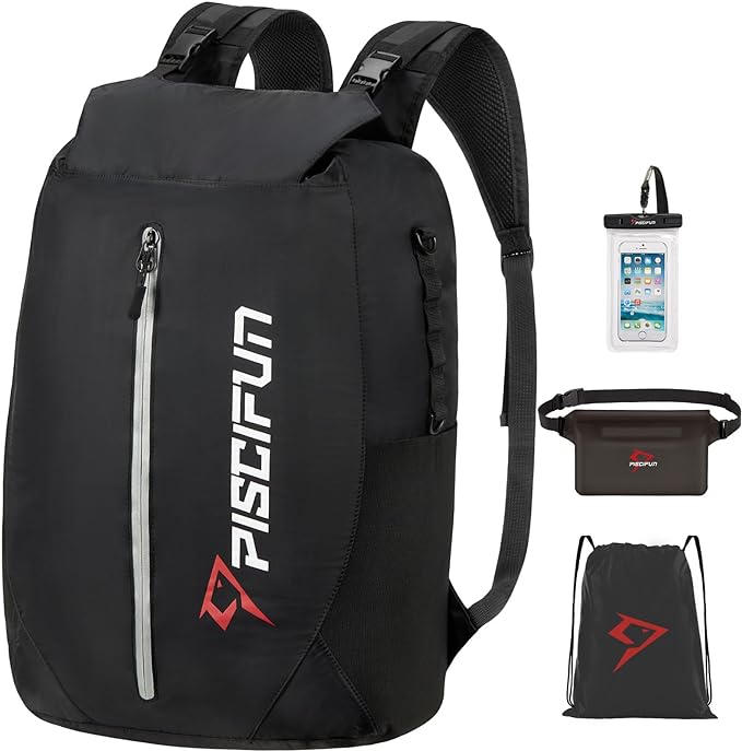 Piscifun Dry Bag Waterproof, Lightweight Dry Backpack Roll-Top Sealed with Waist Pouch and Phone Case Keeps Gear Dry Inside for Kayaking, Boating 10L 20L 30L