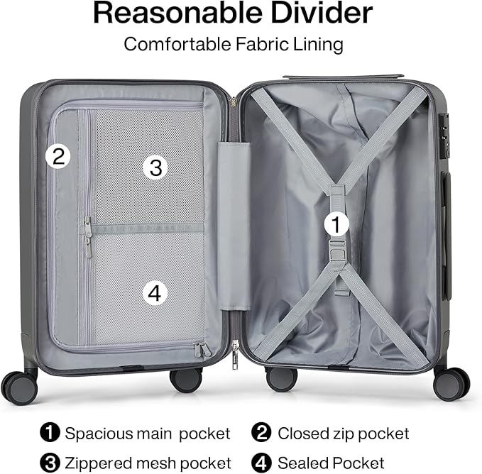 Hanke 3 Piece Luggage Sets with Spinner Wheels, Carry On Luggage Lightweight PC Hard Shell Suitcases TSA Luggage Checked Bag 20/24/28 Inch (Graphite Grey)