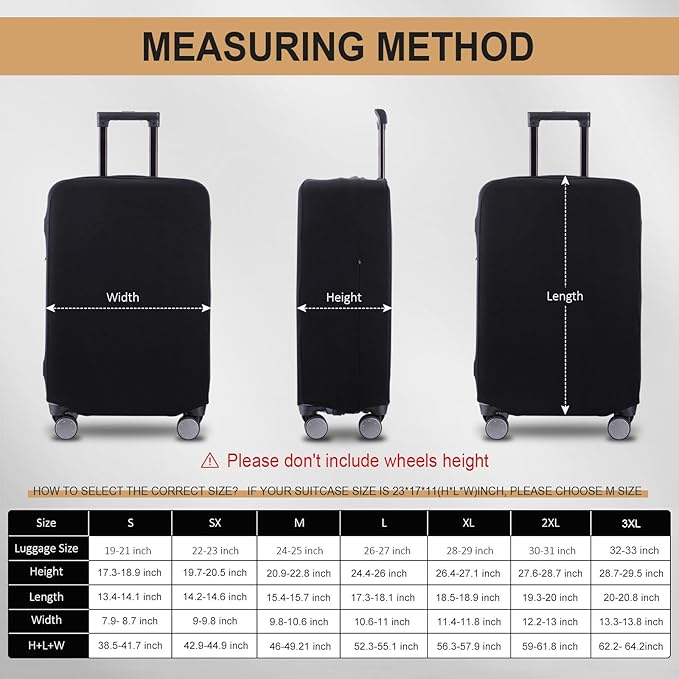 Travel Luggage Cover Suitcase Protector Scratch-Resistant Fit 19-31 Inch Suitcase, Not Included Suitcase (Black, 3XL(32-33inch))