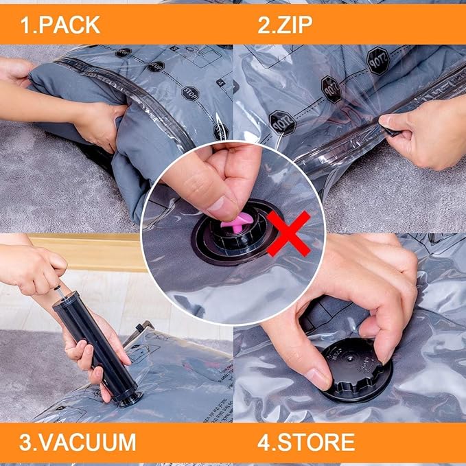 6 Large Vacuum Storage Bags,Plastic Packaging Bags,Space Saver Sealer Compression Bags for Blankets, Comforters, Pillows, Clothes Storage