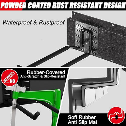 32 Inches Garage Organization,Wall Mount Garden Tool Organizer, 440lbs Adjustable Heavy Duty Metal Hanging Hooks, Garden Tool Hangers Storage Rack for Garage, Yard, and Shed (2 Racks, 6 Hooks)