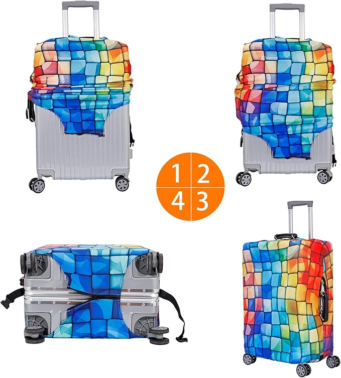 MosaiRudo Travel Luggage Covers For Suitcase Tsa Approved,Suitcase Cover Protector Fit 18-32 Inch Luggage Travel Accessories (T2481, M-)