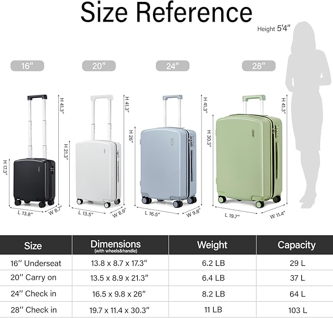 Hanke 16 Inch Underseat Carry On Luggage, Airline-Approved Hard Shell Small Suitcase with Spinner Wheels, Lightweight Tsa Lock Travel Luggage for Short Trips(Jet Black)