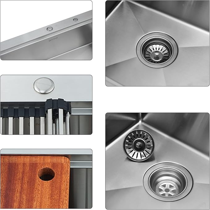 25 x 22 Inch Kitchen Sink, Drop In Stainless Steel Single Bowl Workstation Sink,with Cutting Board,for Kitchen, Laundry, Utility Room