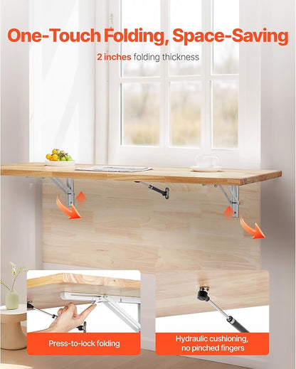 VEVOR Wall Mounted Folding Table, 47.2 x 19.7 inches Wall Mount Table, Floating Desk with Iron Bracket, Fold Down Desk for Small Spaces, Home Office, Dining, Laundry Room, Kitchen, Bar, Burlywood