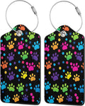 Cute Dog Paws Leather Luggage Tag with Stainless Steel Ring, Fun Name Id Card Cover Travel Bag Tag Set, Suitable for Travel Bag Luggage Women Men 4 PCS