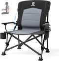 EVER ADVANCED Oversized Folding Camping Chair for Adults with Adjustable Lumbar Support, Heavy Duty Chair with Side Pockets, Portable Collapsible Quad Chair for Outside