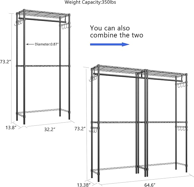 Xiofio Washer and Dryer Storage Shelf,Clothes Drying Rack,2 Tier Adjustable Height Storage Shelving with 2 Side Hook Laundry Shelves Used for Bathroom, Bedroom,Balcony,Black