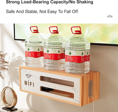 Wall Mount WiFi Router Box, WiFi Router Storage Cabinet, Power Strip and Cable Management Hider Rack, Invisible Storage, for Living Room, Office, Bedroom(Brown)