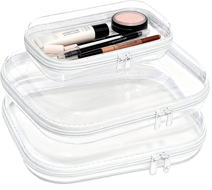 3PCS Zippered Transparent Cases for Snacks,Portable Waterproof Cosmetic Bag with Zipper,Clear Hard Shell Zipper Case for Cosmetic Storage, Putting Snacks, Pencil Case